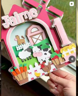 Pink farm themed topper for Maisie's first birthday