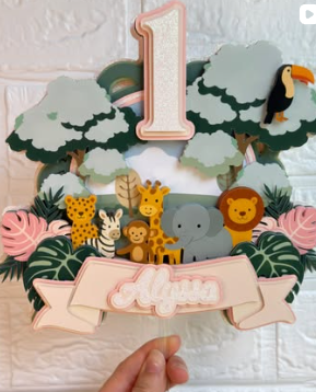 Pastel safari themed topper for a first birthday